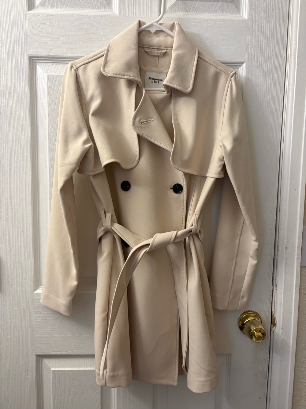 Abercrombie & Fitch Women's Beige Trench Coat with Tie Waist